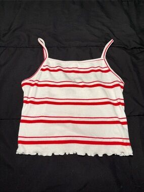 Forever 21 White & Red Striped Ribbed Cami